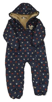 Tmavomodrá šusťáková zimní kombinéza s Mickeym a kapucí Disney