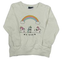 Smetanová mikina s jednorožci a duhou