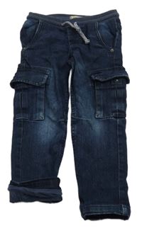 Tmavomodré podšité cargo rifle s úpletovým pasem Pocopiano