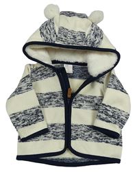 Krémovo-tmavomodrá pruhovaná pletená propínací mikina s kapucí s oušky H&M