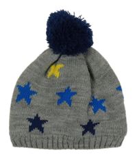 Šedá melírovaná pletená čepice s hvězdami a bambulí Lupilu