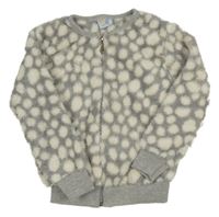 Šedo-bílá puntíkatá chlupatá propínací mikina