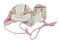 Nové - 2set - Růžovo-bílo-hnědá vzorovaná čepice se soby + rukavice Ergee