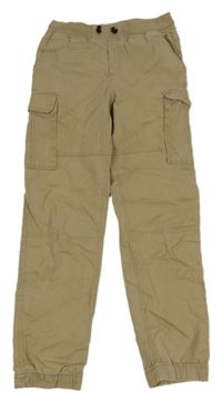 Pískové plátěné cargo cuff kalhoty s úpletovým pasem H&M