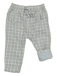 Bílo-světlemodro-šedé kostkované plátěné podšité chino kalhoty Mintini