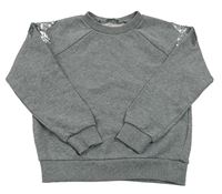 Šedá melírovaná mikina s hvězdami z flitrů na ramenou Benetton