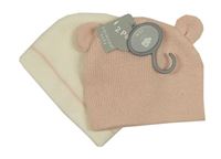 Nové - 2x čepice - smetanová s pruhem + růžová s oušky Primark