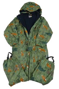 Khaki nepromokavá zateplená kombinéza se zvířaty a kapucí