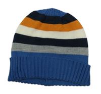 Modro-šedo-cihlová pruhovaná čepice Kids