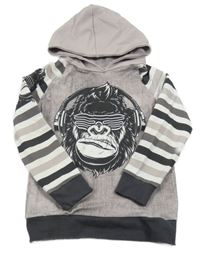 Šedá mikina s gorilou a kapucí