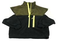 Khaki-smetanovo-černá fleecová mikina s nápisem