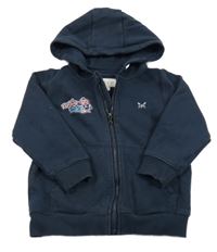 Tmavomodrá propínací mikina s výšivkou a kapucí