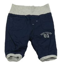 Tmavomodré plátěné podšité kalhoty s číslem a úpletovým pasem Topomini