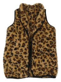 Hnědá chlupatá vesta s leopardím vzorem