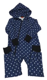 Tmavomodrá bavlněná kombinéza s hvězdami a kapucí