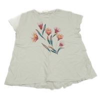 Smetanové tričko s květinami Zara