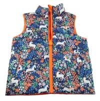 Tmavomodrá květovaná šusťáková oboustranná vesta s koňmi Joules