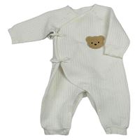 Bílý prošívaný zateplený zavinovací overal s medvědem