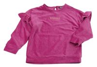 Fuchsiová žebrovaná plyšová mikina s nápisem a volánky Pep&Co