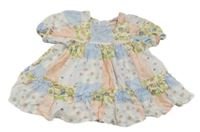 Bílo-světlemodro-růžové květované lehké šaty Reserved