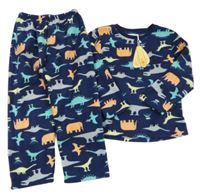 Nové - Tmavomodré fleecové pyžamo s dinosaury