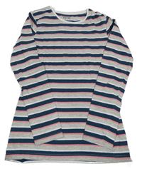 Šedo-tmavomodro-růžové pruhované triko Y.F.K.