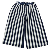 Tmavomodro-bílé pruhované culottes kalhoty s mašlí