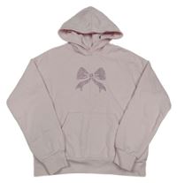 Světlerůžová mikina s mašlí z kamínků a kapucí H&M