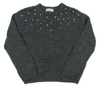 Tmavošedý vlněný svetr s perličkami H&M