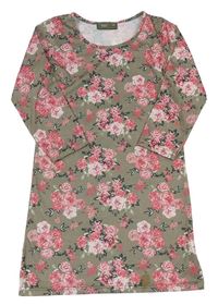Khaki-růžové květované šaty 