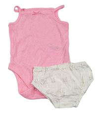 2 set - Neonově růžové vzorované body + bílé kalhotky pod šaty 