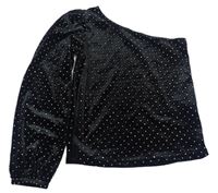Černé sametové crop triko s kamínky Zara