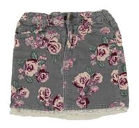 Šedo-růžová květovaná manšestrová sukně H&M