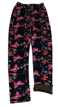 Tmavomodré plyšové zateplené legíny s motýlky 