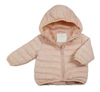 Světlerůžová šusťáková prošívaná zateplená bunda s kapucí Primark