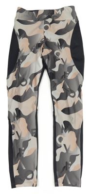 Bílo-tmavošedo-růžové vzorované sportovní legíny 