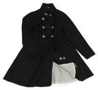 Černý flaušový podšitý kabát s gombíky Next