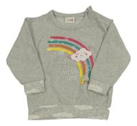 Šedá melírovaná úpletová mikina s duhou a mrakem 