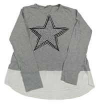 Šedé melírované triko s hvězdou a šifonem kids