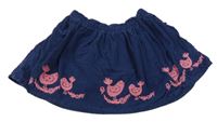 Tmavomodrá kolová sukně s výšivkami ptáčků George
