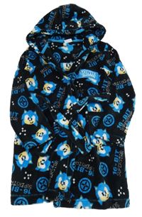 Černý chlupatý župan se Sonicem a kapucí 