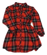 Červeno-černé kostkované košilové šaty s límečkem Primark