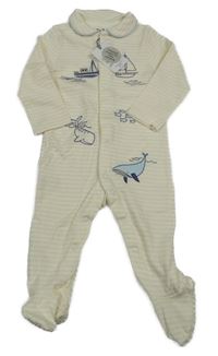 Nové - smetanový pruhovaný overal s obrázky Tu