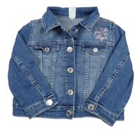 Modrá riflová bunda s duhou z flitrů 