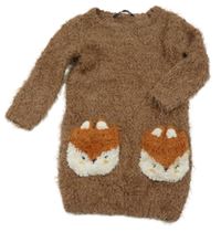Hnědé svetrové chlupaté šaty s liškami George