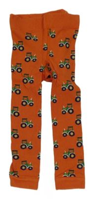 Oranžové punčochové legíny s traktory 