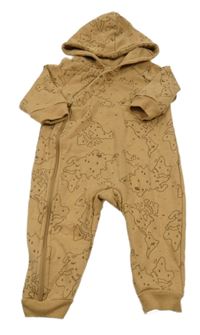 Hnědá vzorovaná tepláková kombinéza s kapucí 