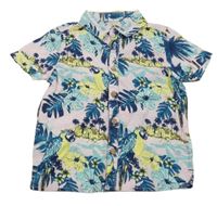 Růžovo-modro-žlutá květovaná košile s papoušky Primark