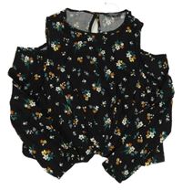 Černá květovaná crop halenka s holými rukávy Primark