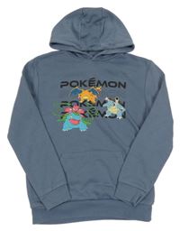 Šedomodrá mikina s Pokémony a kapucí 